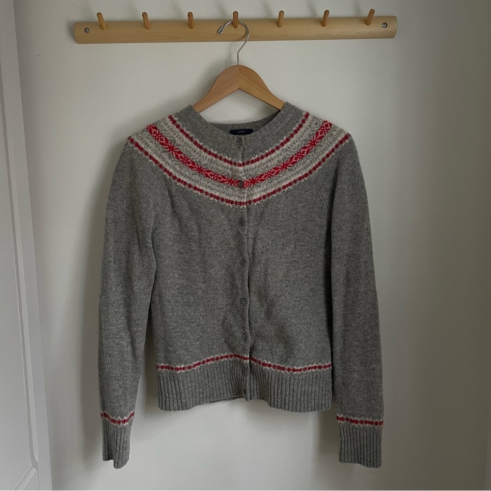 J. Crew Gray Cardigan with Red Accents